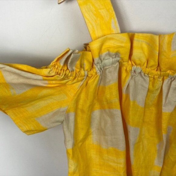 Anthropologie Whit Yellow Mariposa Top 100% Linen Size Large Gingham‎ Bohemian L - Picture 5 of 12